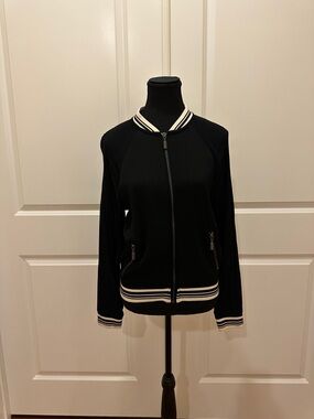 Xhilaration Black Bomber Jacket with White Stripe Trim